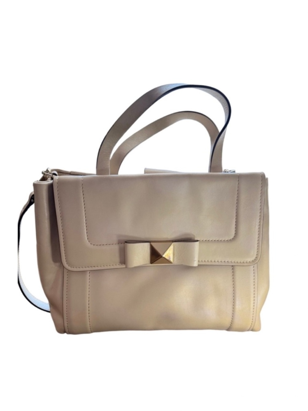 Kate Spade Ivory Leather Bow Satchel with Pyramid Stud Detail